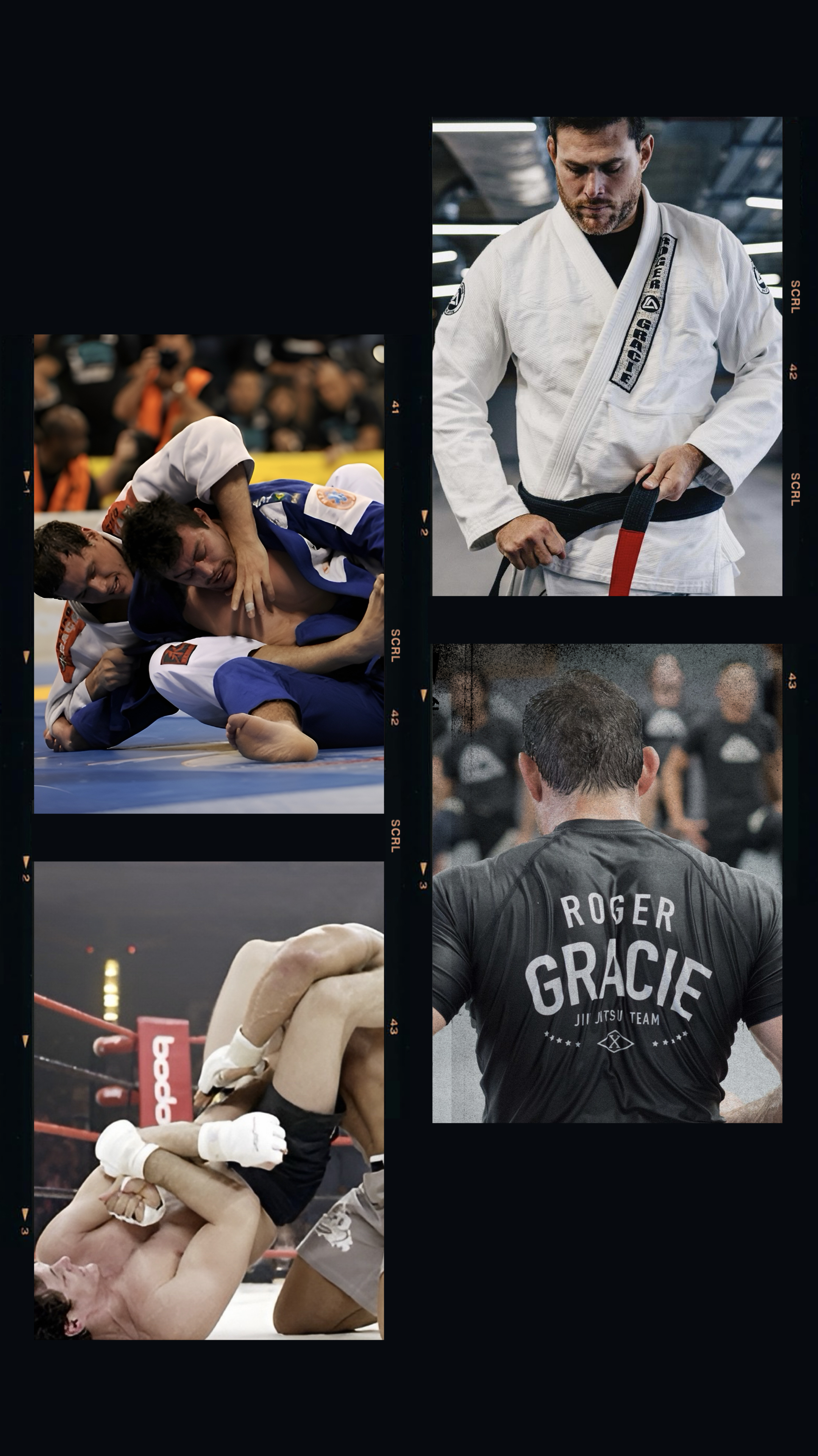 Black and white contact sheet of Roger Gracie in IBJJF competition